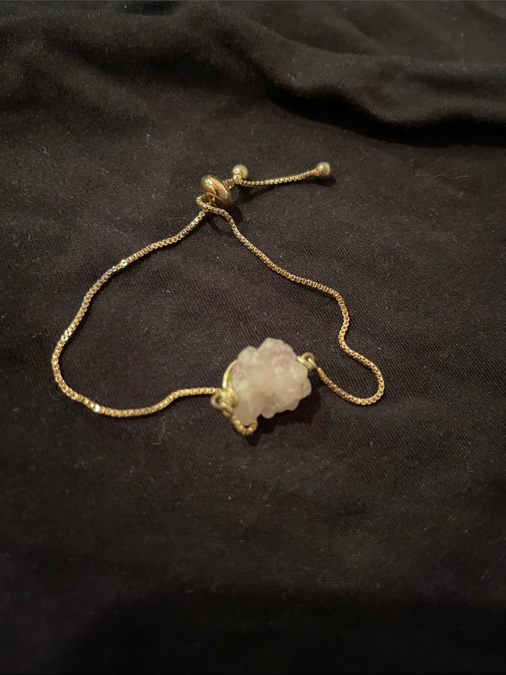 Gold-Plated Adjustable Bracelet with White Druzy Stone